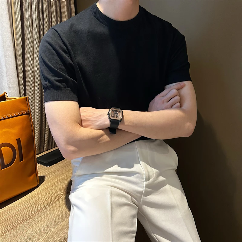 WUSHE物社夏款【100%纯棉亲肤】时尚休闲上衣男百搭透气纯色针织T恤