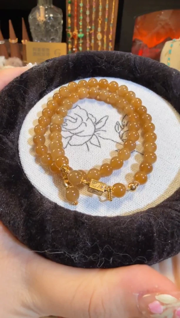 18K金镶嵌手链和田玉（糖玉）双圈黄金糖