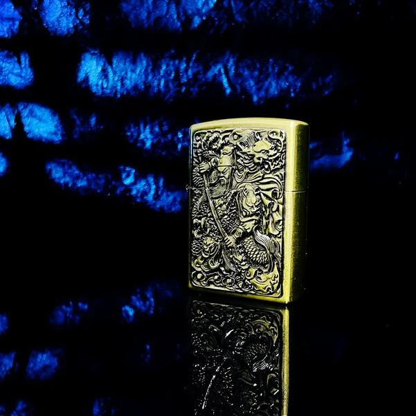青铜武关公复古耐用超薄设计经典煤油打火机创意盔甲机