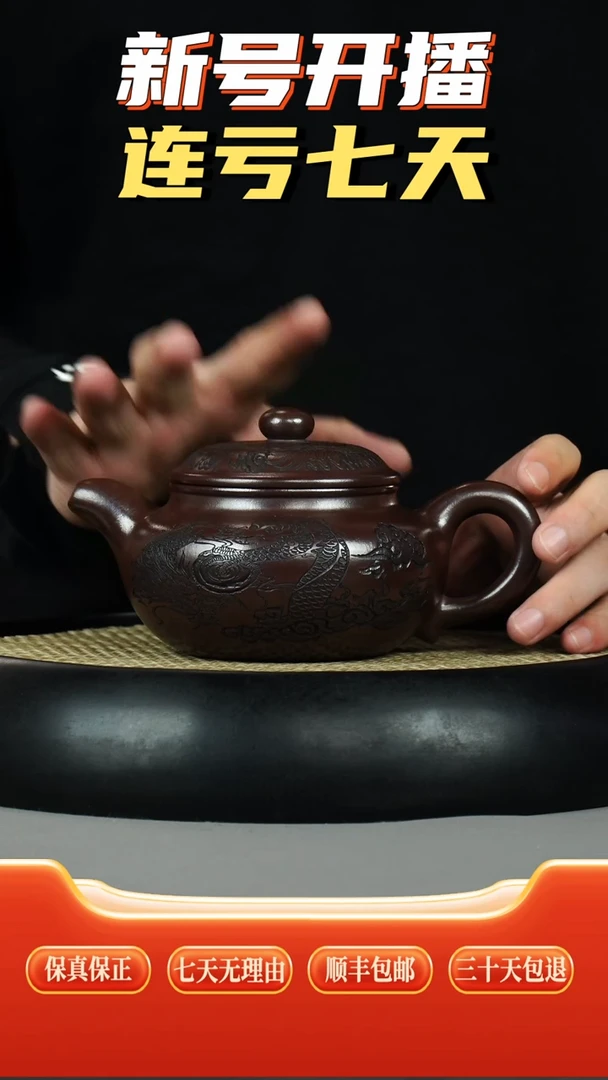 茶壶紫砂龙山紫袍  仿古 鱼化龙刻绘