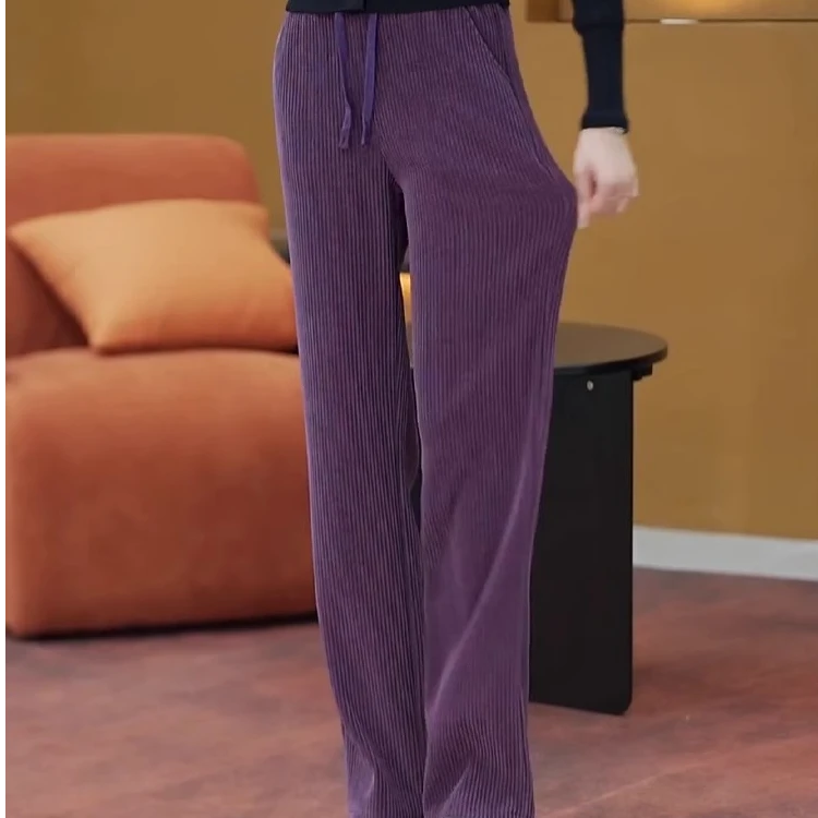 春秋季新款爆款时尚高腰宽松直筒裤百搭休闲裤薄款灯芯绒阔腿裤女
