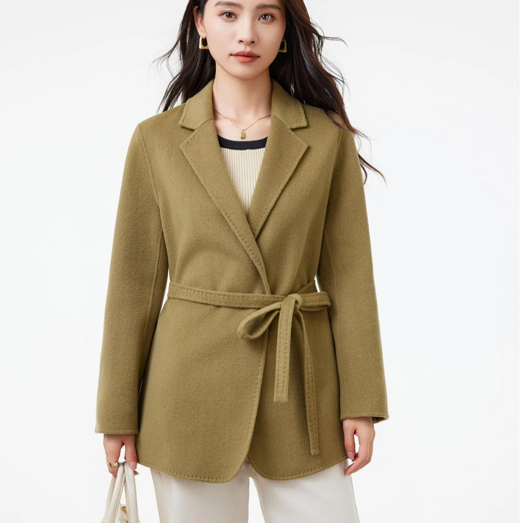 C3221正肩双面呢大衣气质短款时尚百搭女士毛呢中长款秋冬
