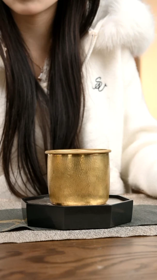 手工锤纹黄铜建水