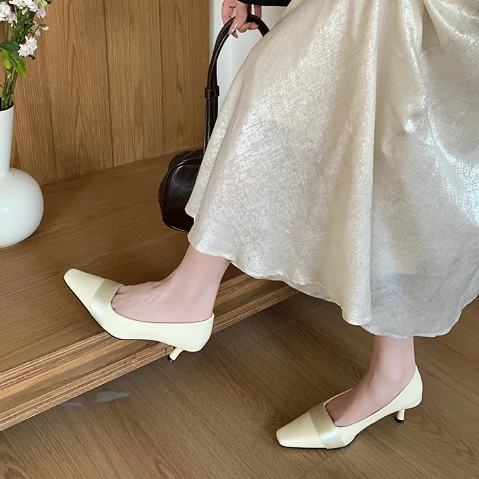 接拼温柔风四季方头浅口显瘦单鞋2025春季新款瓢鞋女鞋工作鞋细跟