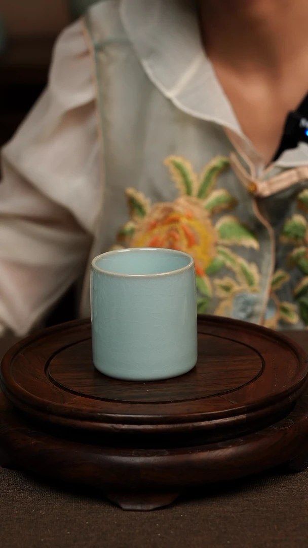 瓷片天青色直口杯 100ML微瑕不带礼盒