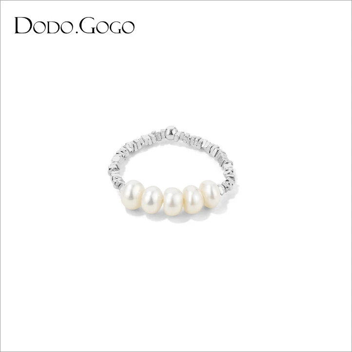 DODOGOGO 合金戒指 碎银珍珠戒指女小众高级感食指戒串珠指环