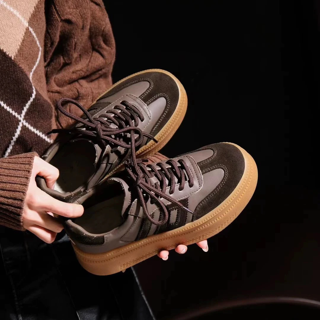 【清货断码】牛皮系带时尚休闲鞋小众学院风板鞋四季百搭德训鞋女