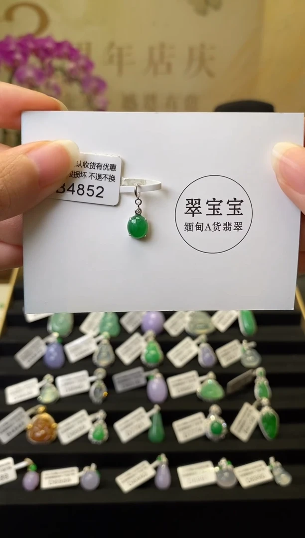 颈饰18K金镶嵌翡翠B4852 旦面小滴溜 含运营费