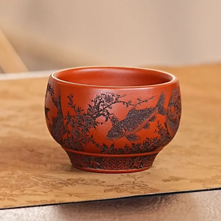 宜兴原矿紫砂年年有鱼主人杯