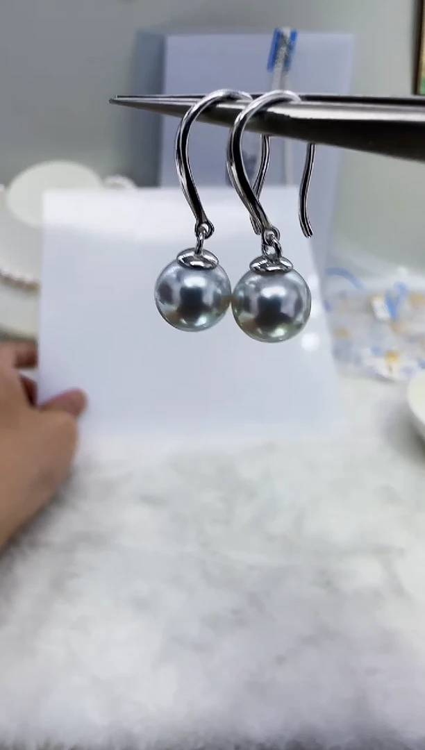 银S925镶嵌海水珍珠DA珍珠耳钩7-8 y208