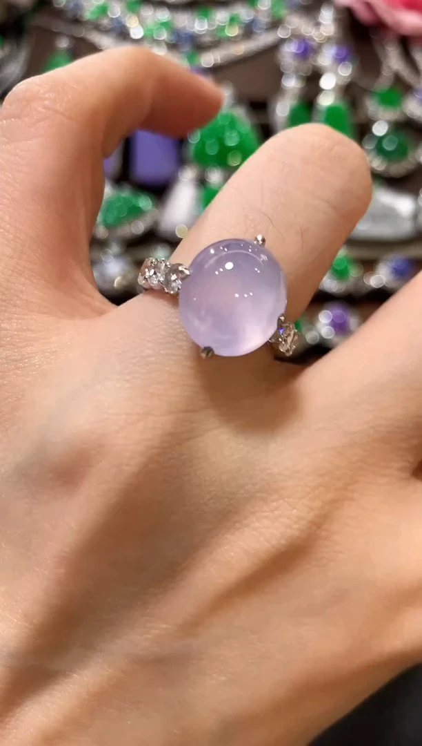 18K金镶嵌戒指翡翠m108紫色有色差