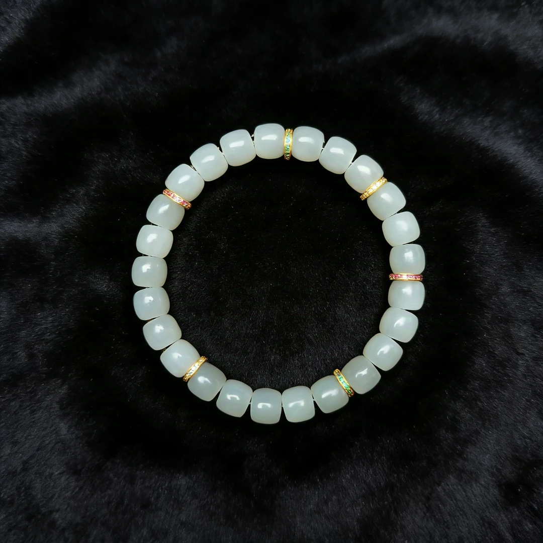 天然保真8mm左右和田玉烟紫烟灰直切单圈手串手链