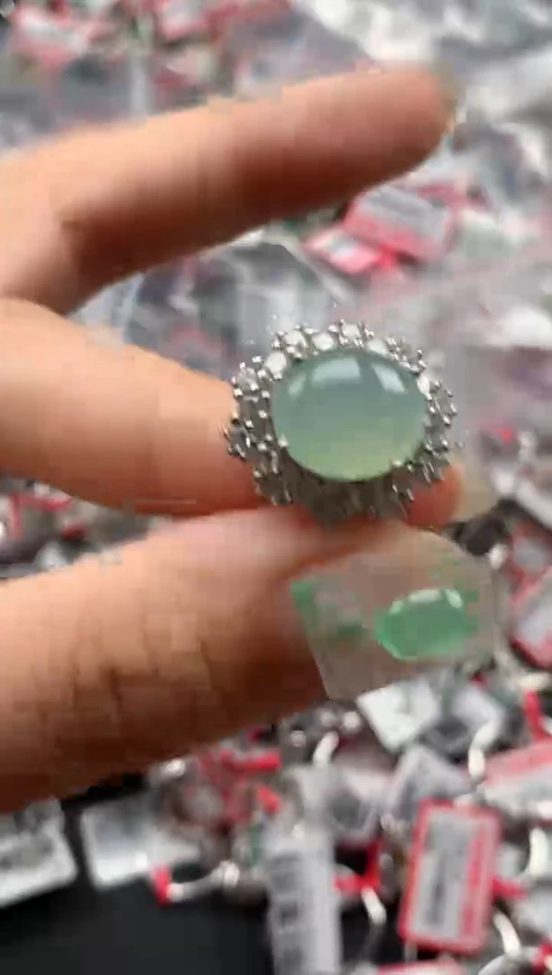 银S925镶嵌戒指翡翠天然A货缅甸翡翠