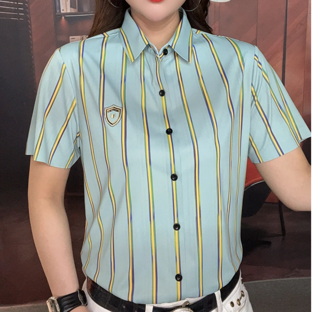 【双蝉男装】夏季新款时尚夏季免烫条纹休闲男士短袖衬衫