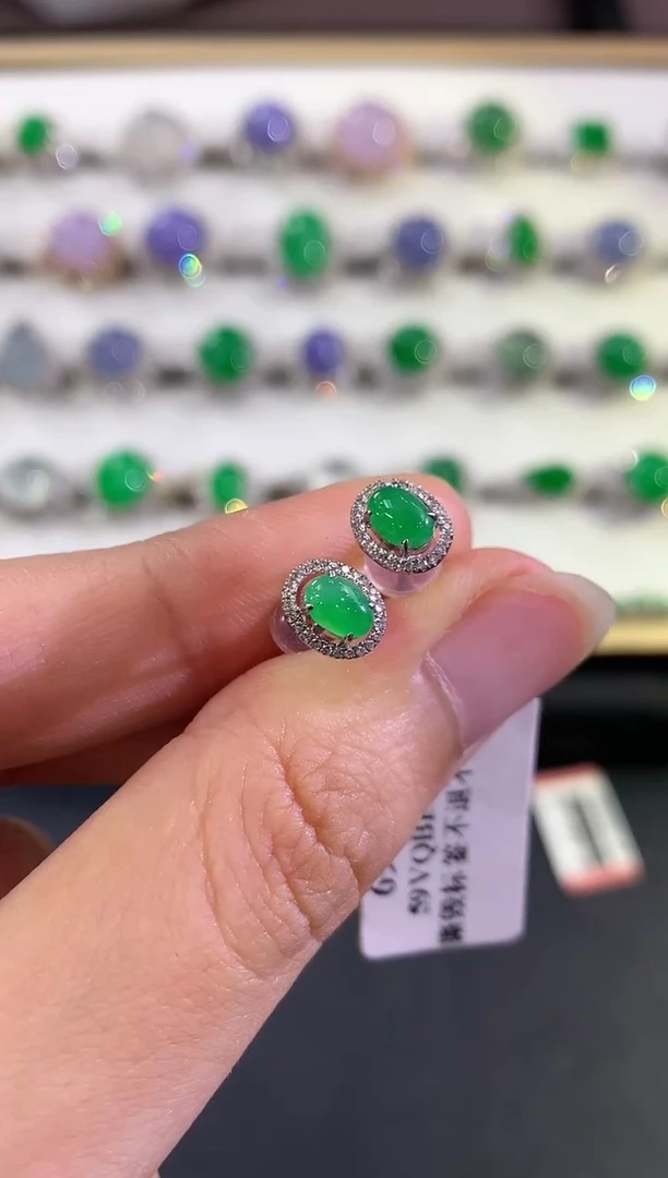 翡翠18K金镶嵌耳饰B61   多样性一件发货