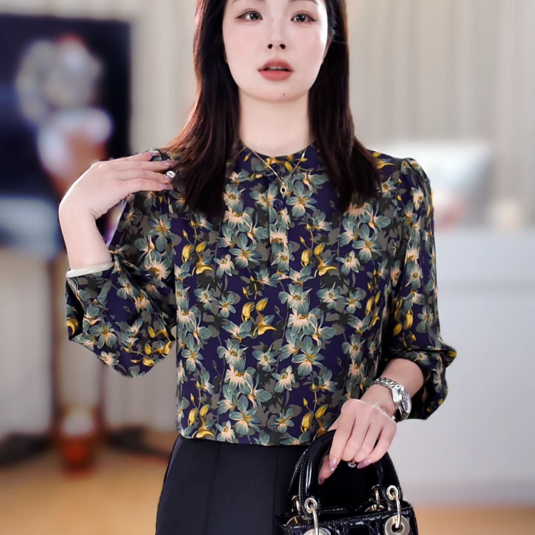 衬衫女长袖春季新款2025时尚碎花小衫宽松显瘦上衣