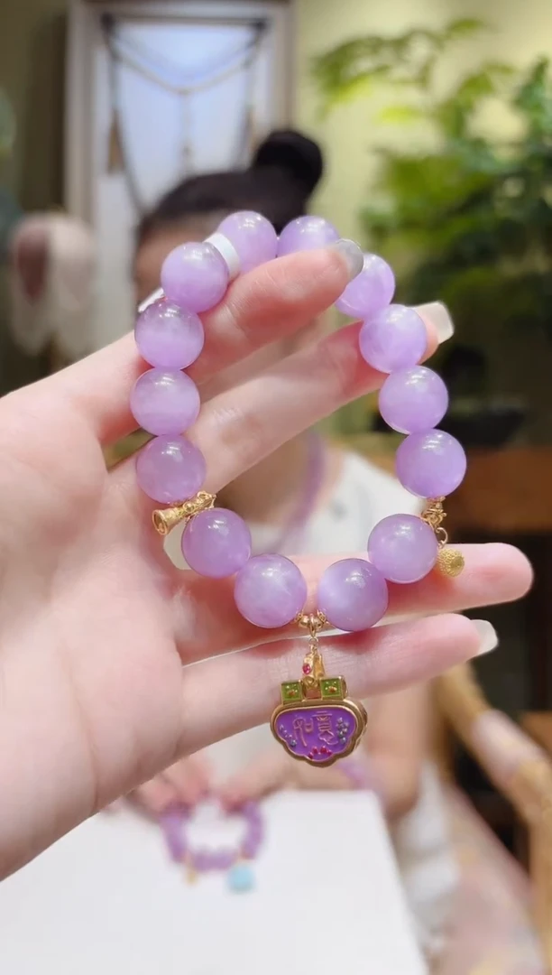 【闪购商品】锂辉石手串18K金镶嵌紫如意锁紫锂辉手串