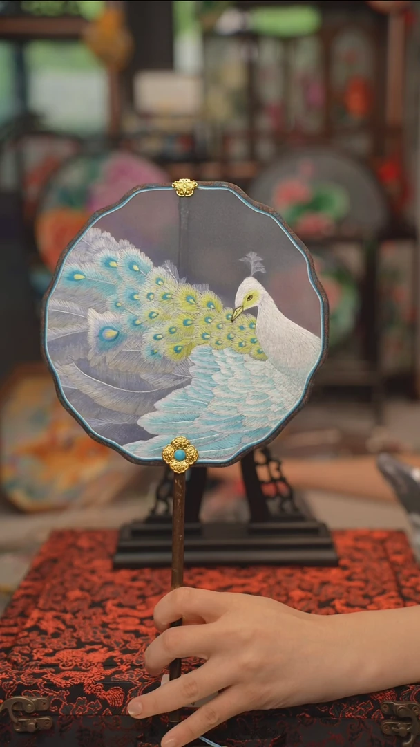 扇子团扇 绣花双面非遗