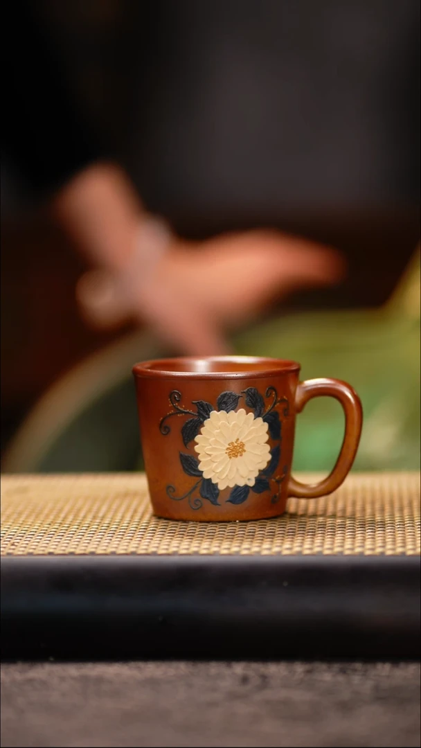 27小鱼柴烧牡丹把子杯