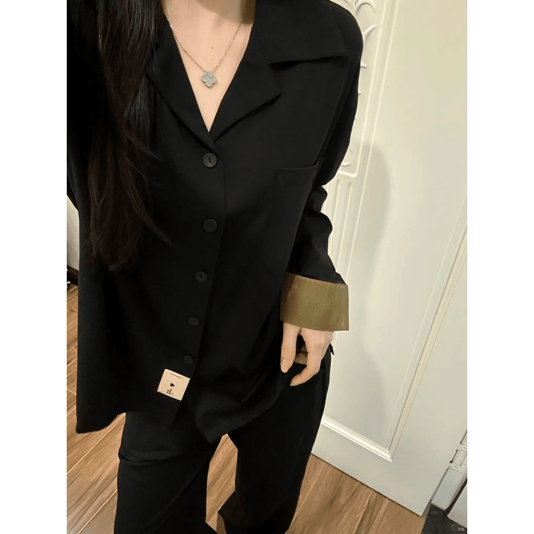 法式老钱风橄榄绿撞色睡衣女春秋季新款居家服长袖长裤套装可外穿