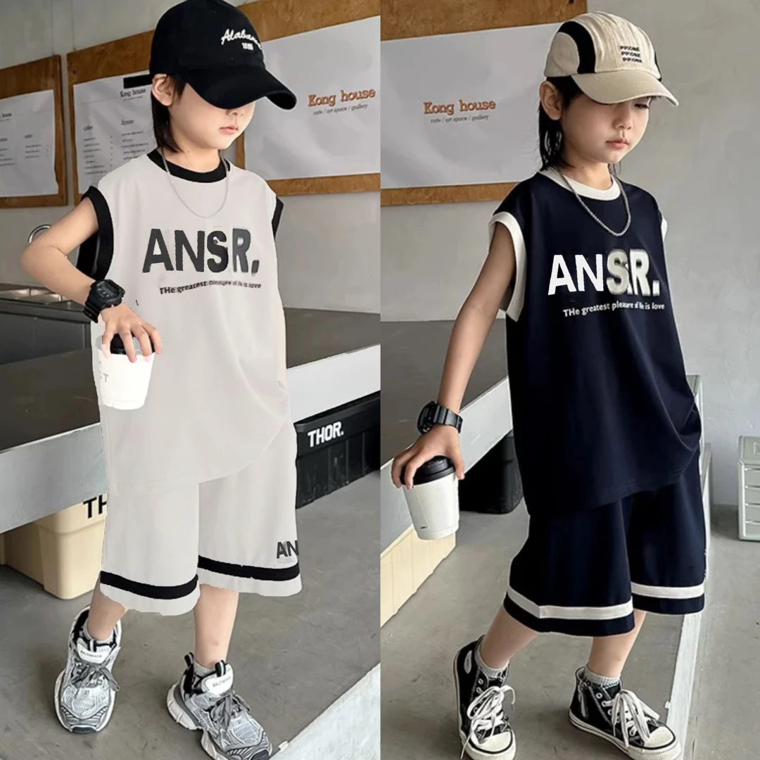 儿童男女宝同款球服套装时尚百搭背心两件套7701