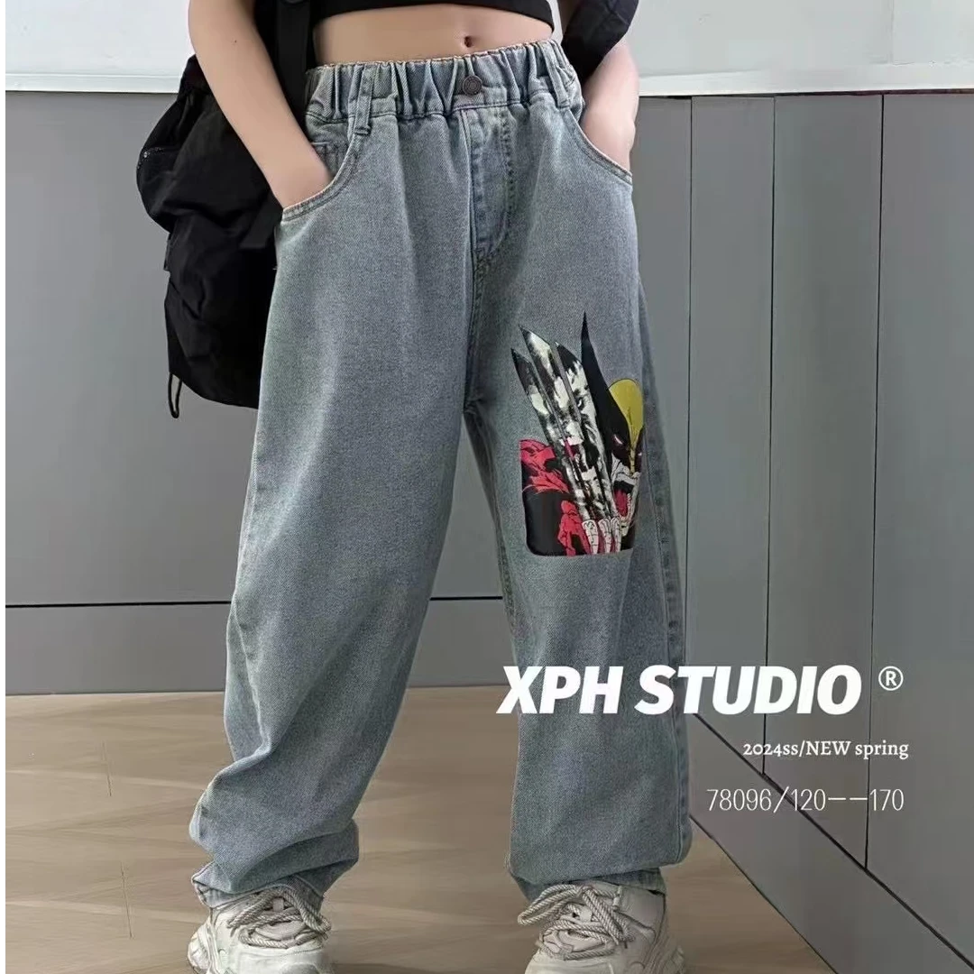 韩 2025【Y】2月22日 男女童时尚百搭蓝色牛仔裤8096-