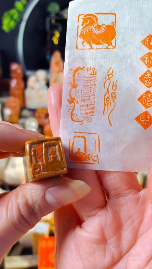 老挝石印石手工篆刻《禅茶一味 茶壶》1.5 木纹