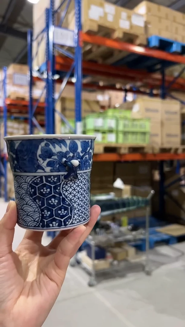 瓷片花鳥一閑人　焼酎カップ(青)