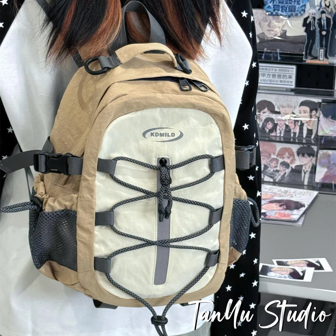 探屿复古撞色山系小书包少女学生轻便双肩包户外徒步旅行休闲背包