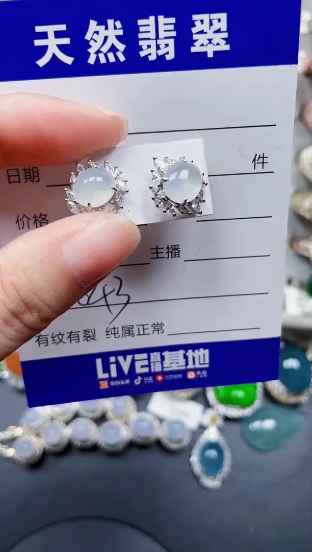 银S925镶嵌翡翠耳饰643