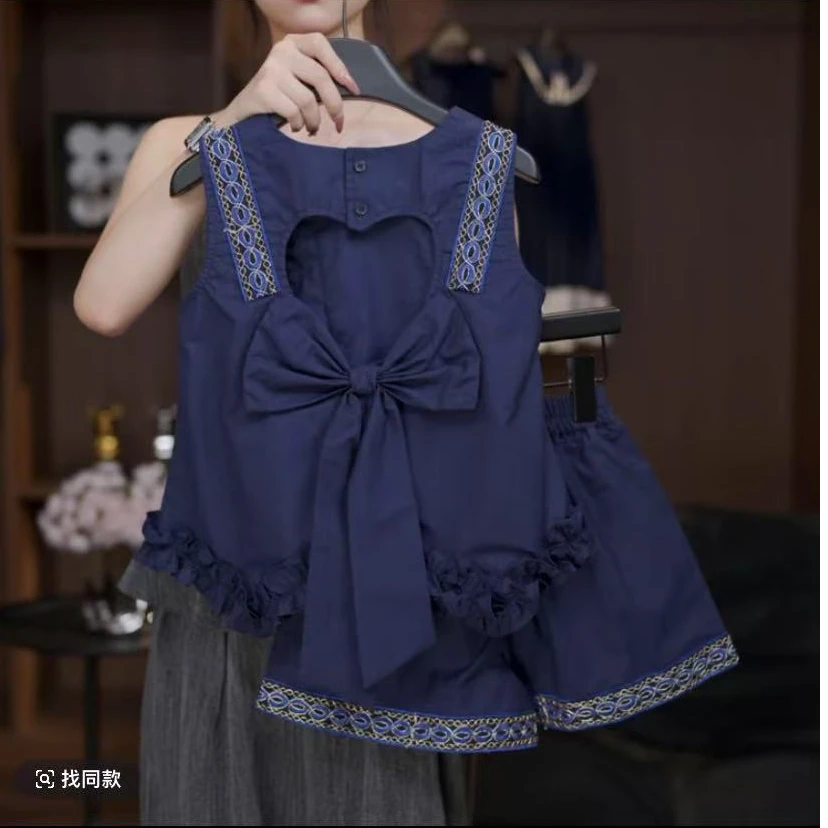 女童夏季棉布套装2025小女孩纯色洋气薄款无袖背心两件套