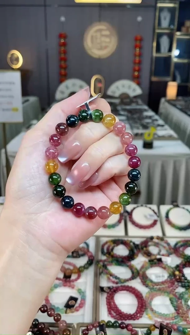 未镶嵌透体老矿碧玺彩虹单圈手串8mm+碧玺hon多样性发一条