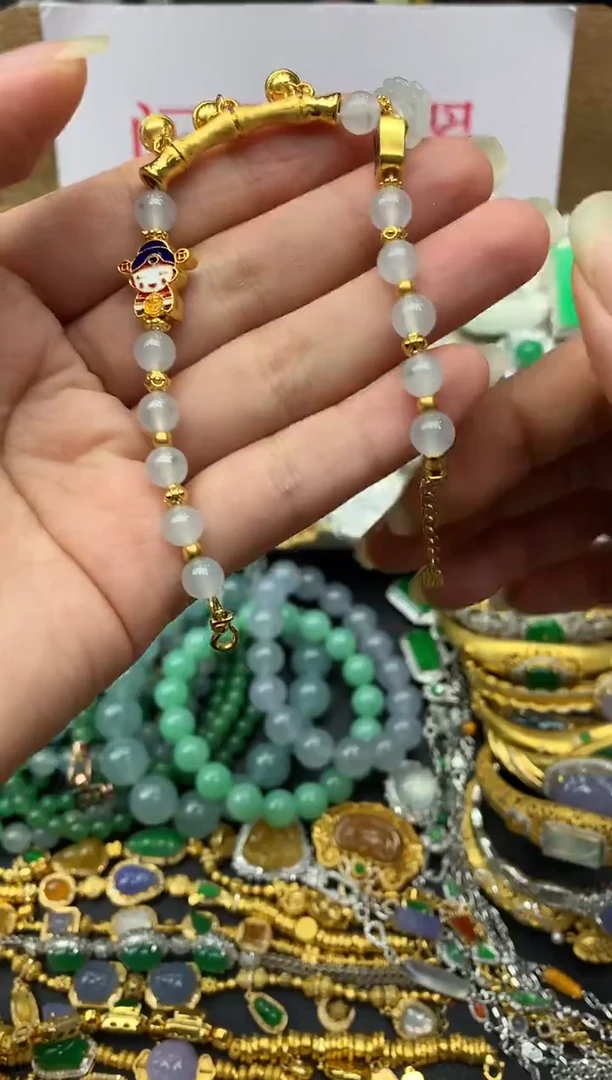 足金镶嵌手链翡翠536-中国好珍宝