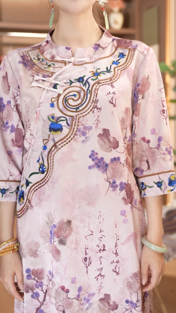 【璎珞垂光】重工刺绣改良中式斜襟春夏季女装宽松连衣裙11617+7230