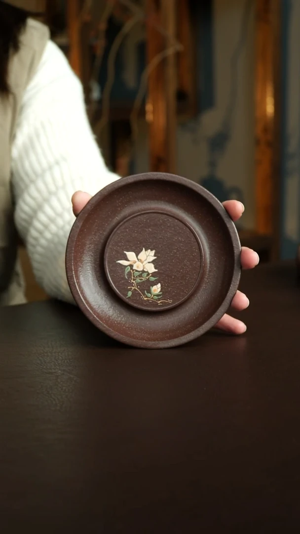 茶杯紫砂21号 玉兰花壶承 宜兴紫砂原矿作品