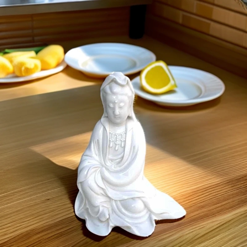 中式手工创意玄关茶室书房禅意家用陶瓷观音中国白瓷摆件德化陶瓷