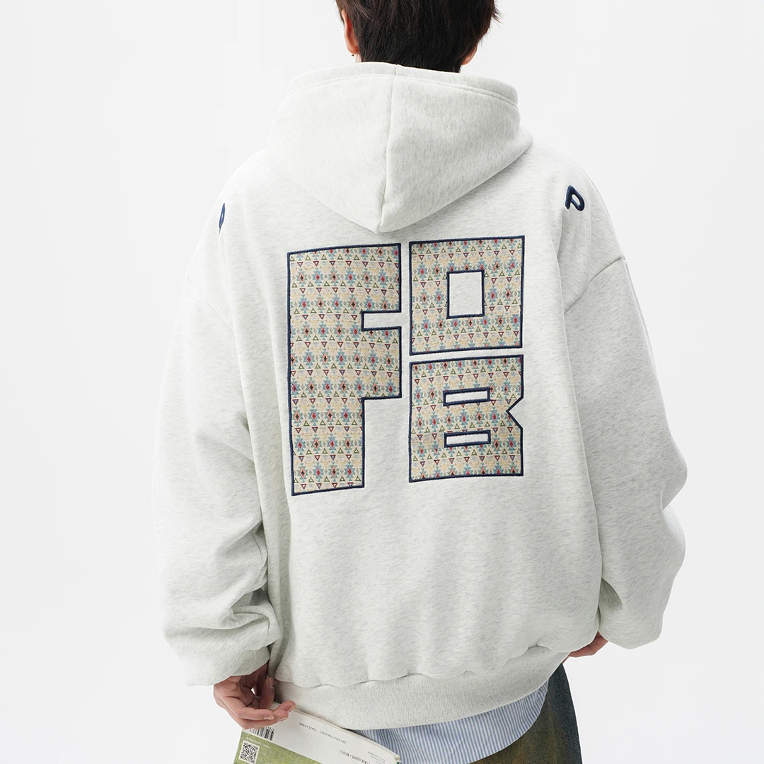 加大码300斤美式高街刺绣连帽卫衣男女秋季2025新款宽松帽衫外套2