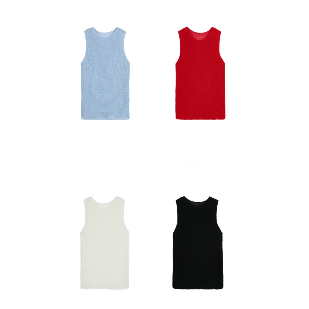 开间/春夏B囤 舒柔清爽长绒棉極简松弛佰搭镂空编织感针织背心