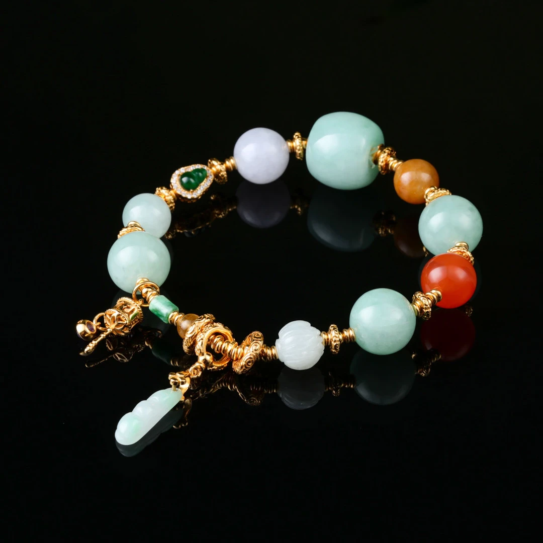 【意婵】《翠乐山》天然高品翡翠单圈南红925银手链-YC78479