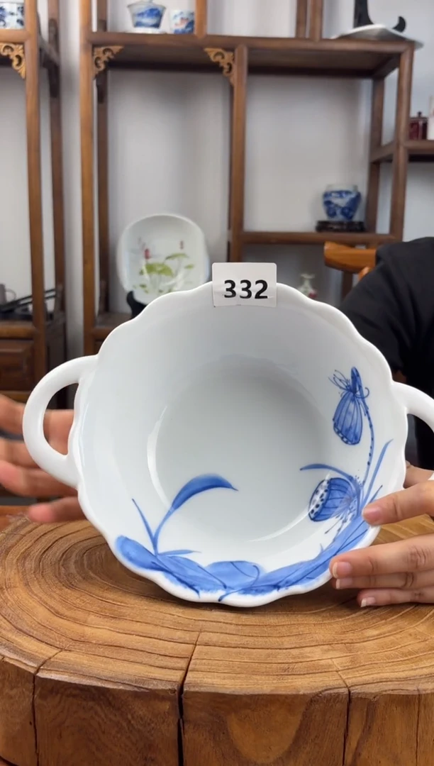 瓷片景德镇高温釉中彩-双耳碗332