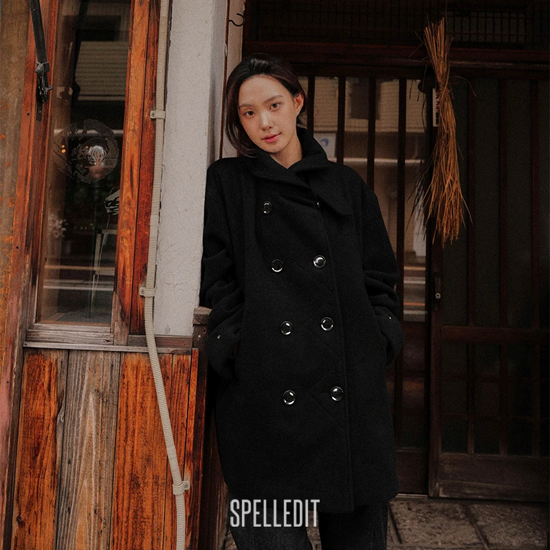 SPELLEDIT2025冬季新品披肩领羊毛大衣韩系复古羊毛毛呢外套女