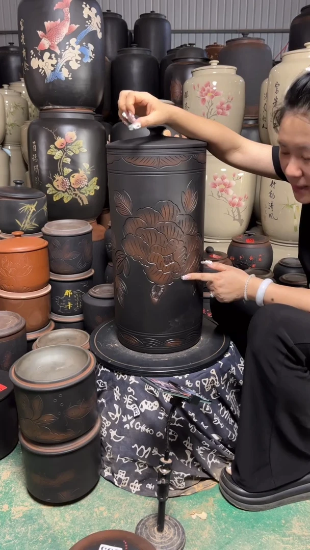 罐完品茶缸 高57cm 牡丹花  388