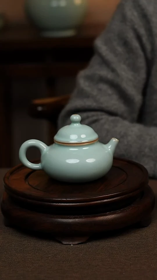 瓷片天青色全手工融天壶160ml微瑕不带礼盒