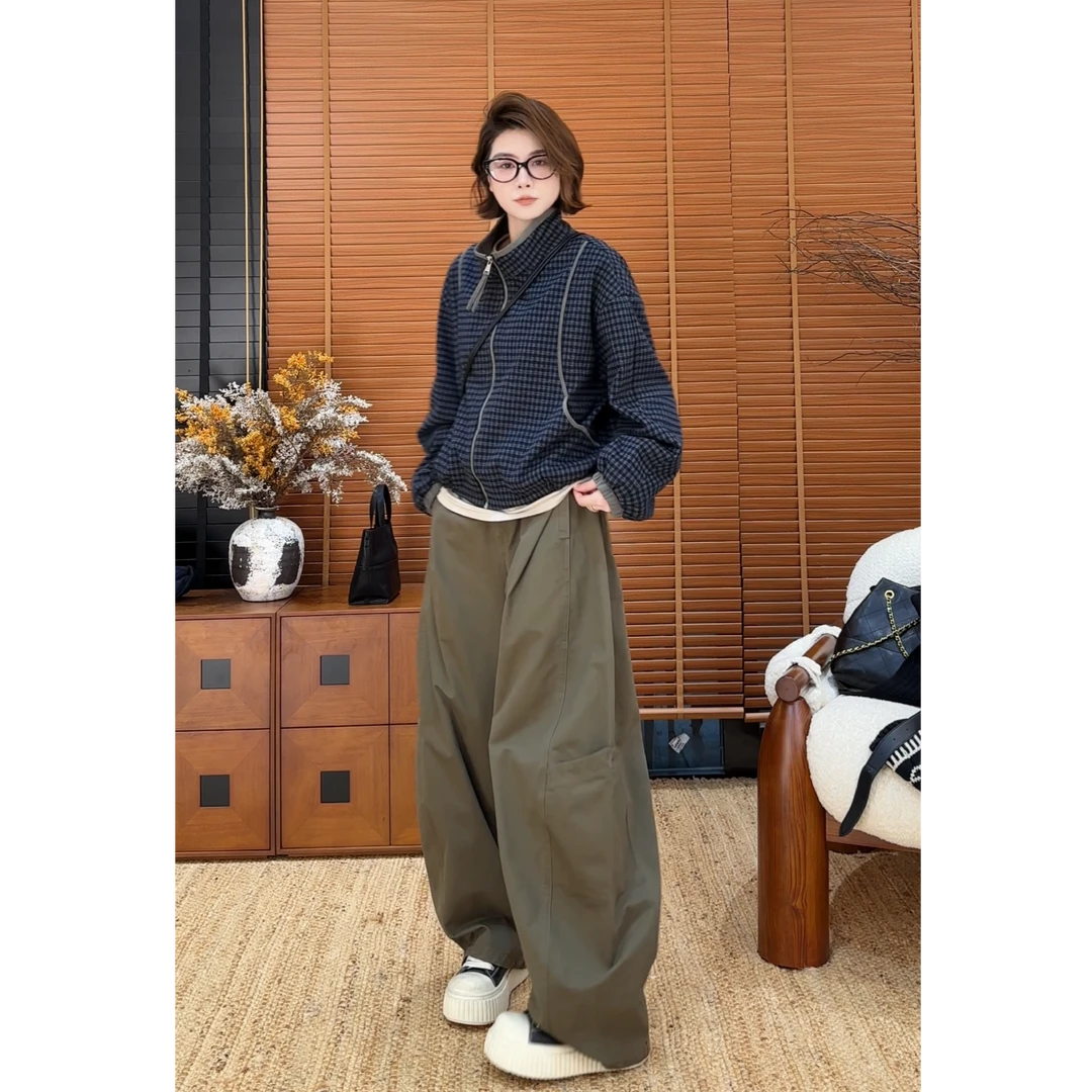 YYOUHAN 2025新款【格率】小众设计极简撞色格纹立领外套 2509C5363