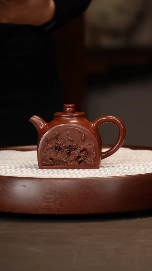 【江伯泽】鱼戏荷莲 紫金砂 240c+石鼓盆+小狮子