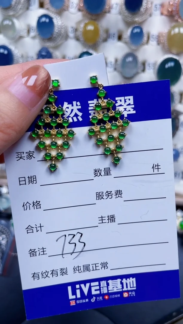 银S925镶嵌翡翠耳饰733