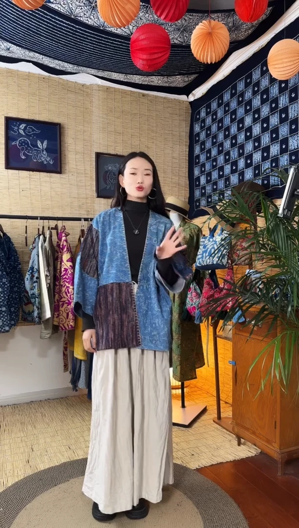 【闪购商品】设计师款蓝拼接开衫外套