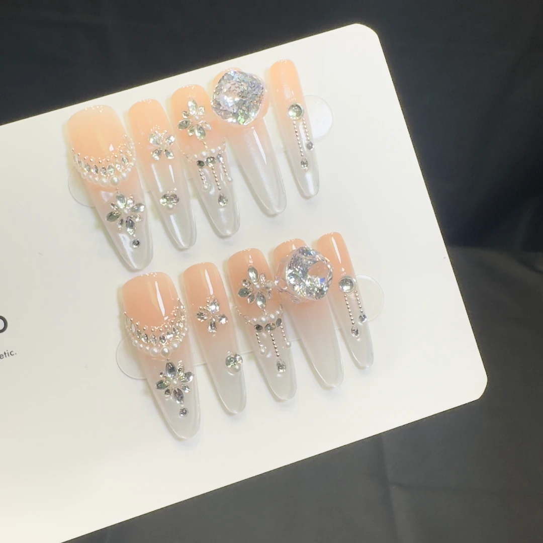 纯手工爆闪渐变猫眼高级气质显白氛围美甲Y05冰透穿戴甲裸色粉色