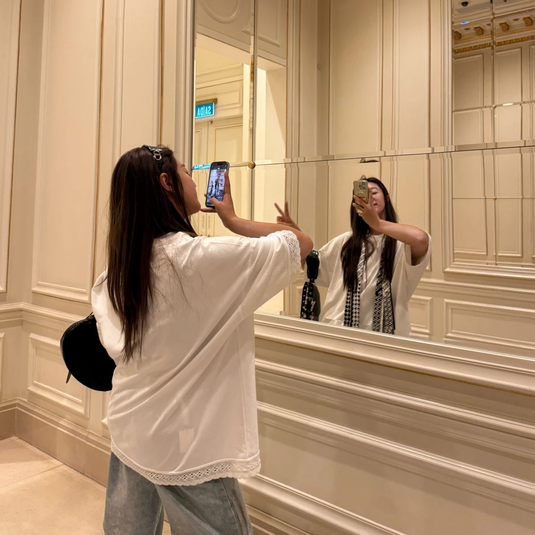 【27和YY家 STUDIO】简约基础韩系花朵边大气宽松松弛慵懒半袖T恤