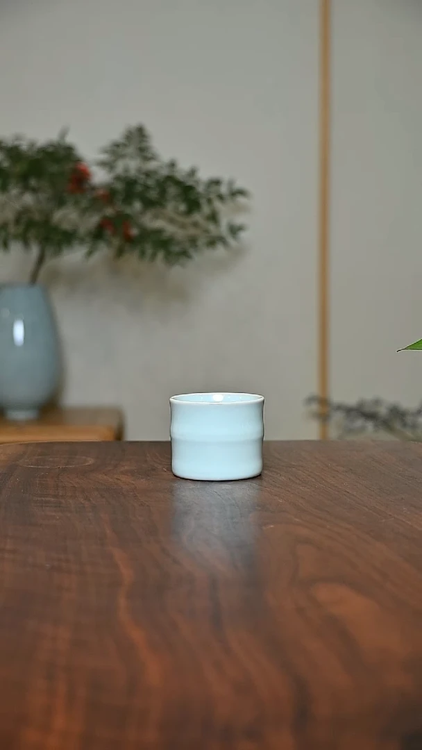 竹节杯 天青 微瑕 朱晓辉款